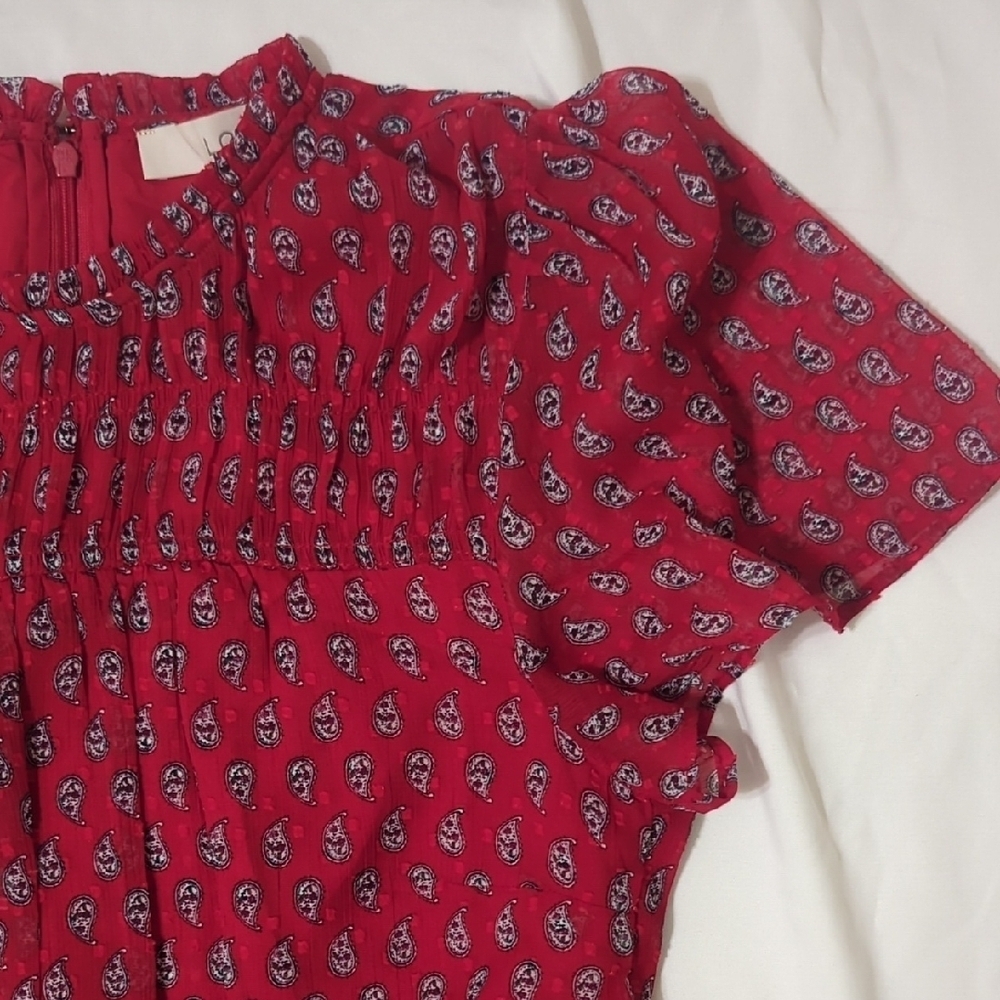 LOFT Paisley Mini Dress, Color Red/White Size 8 - Picture 6 of 16